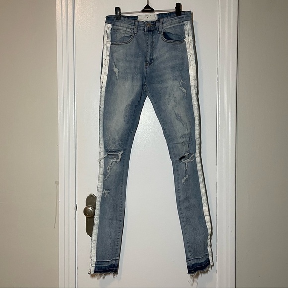 Kollar Distressed Stripe Denim Skinny Jean size 28 - Picture 3 of 12